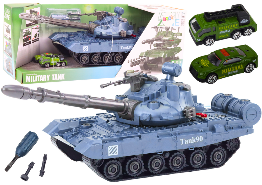 DIY Tanks ar gaismas un skaņas efektiem, zilā krāsā