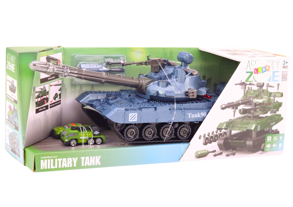 DIY Tanks ar gaismas un skaņas efektiem, zilā krāsā