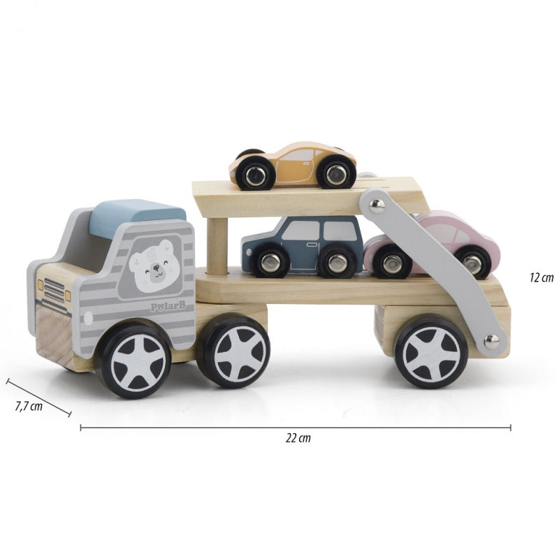 Koka rotaļlieta Auto pārvadātājs ar piekabi