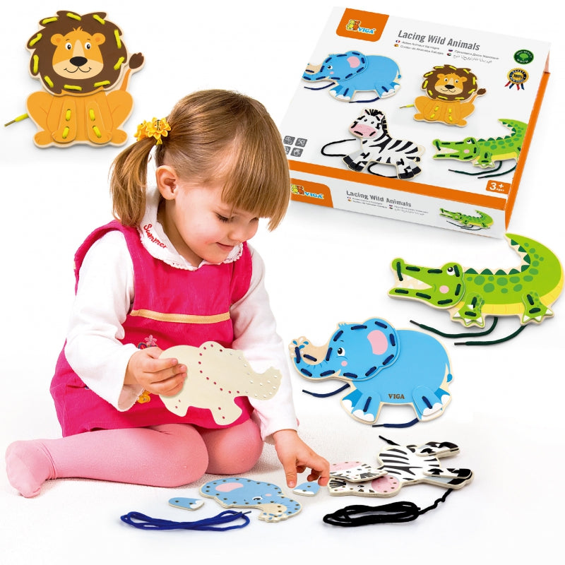 Attīstoša rotaļlieta šņorēšanai ar savvaļas dzivnieciņiem