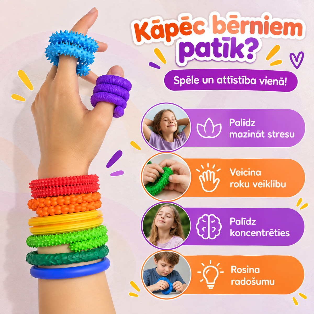 Sensorie antistresa kociņu komplekts  8 gab