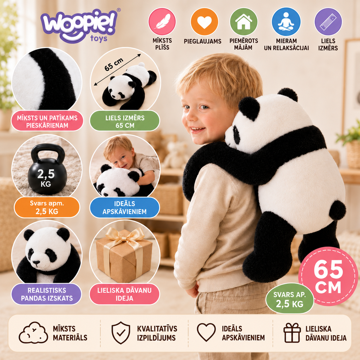 Sensora smaguma rotaļlieta, Panda, 1,5 kg