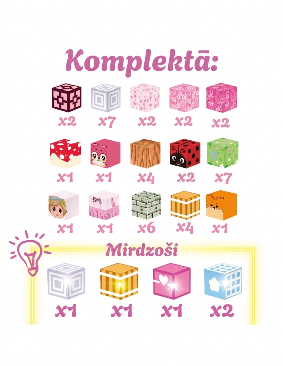 Magnētu pikseļkubi būvēšanai Rozā tematika