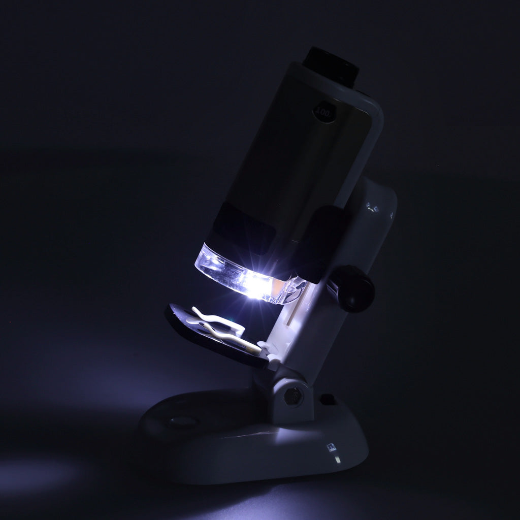 Kabatas mikroskops 100–250x ar statīvu un paraugiem