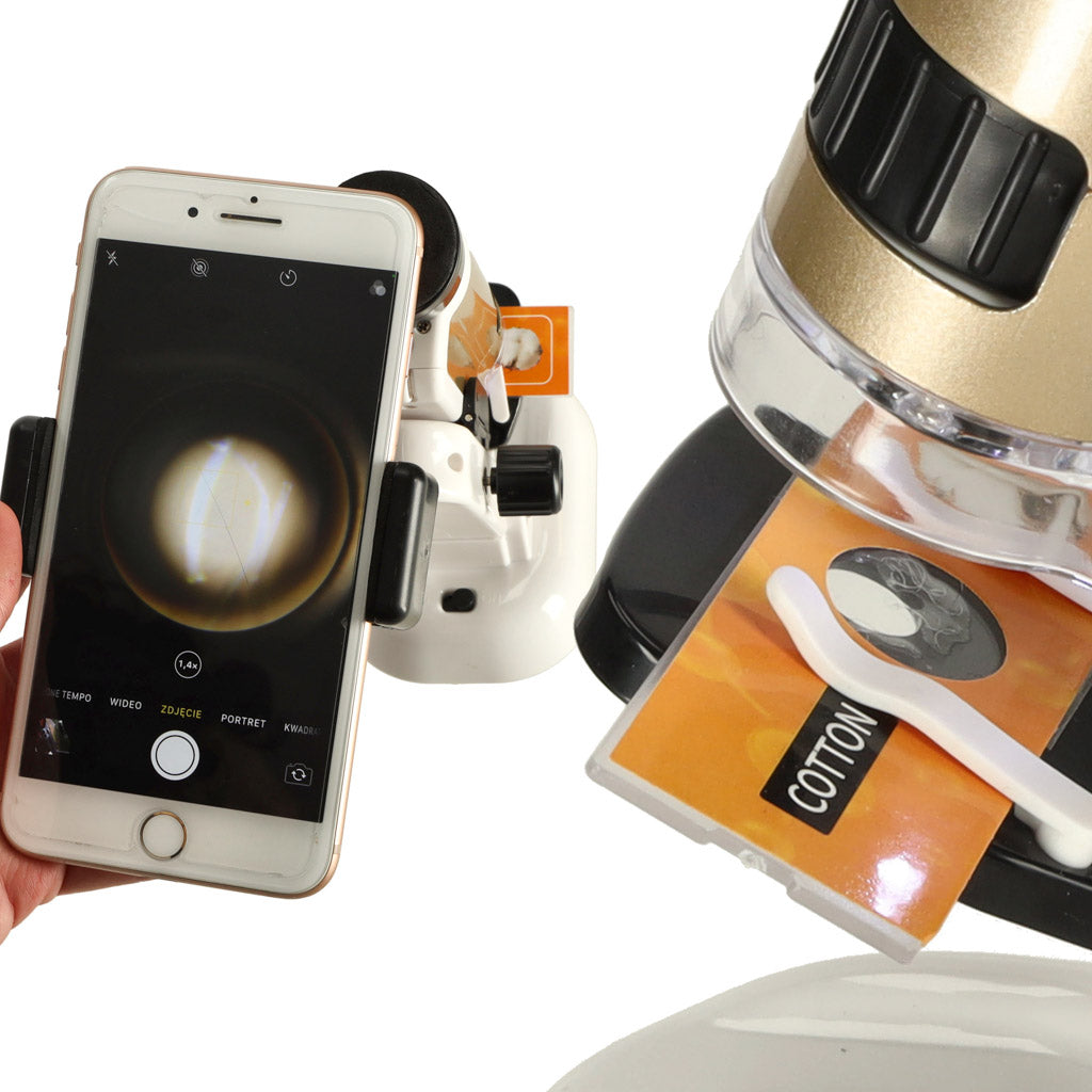 Kabatas mikroskops 100–250x ar statīvu un paraugiem