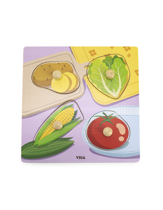 Dārzeņu koka puzle ar tapām