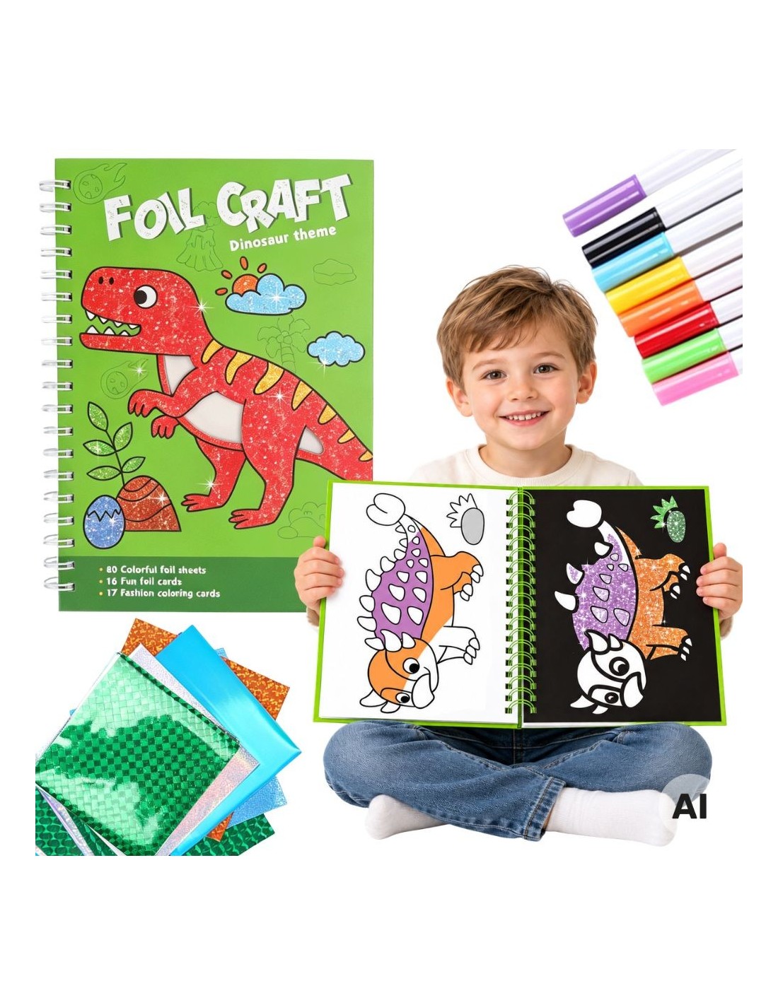 2in1 Krāsaino Foliju grāmatiņa, Dinozauri