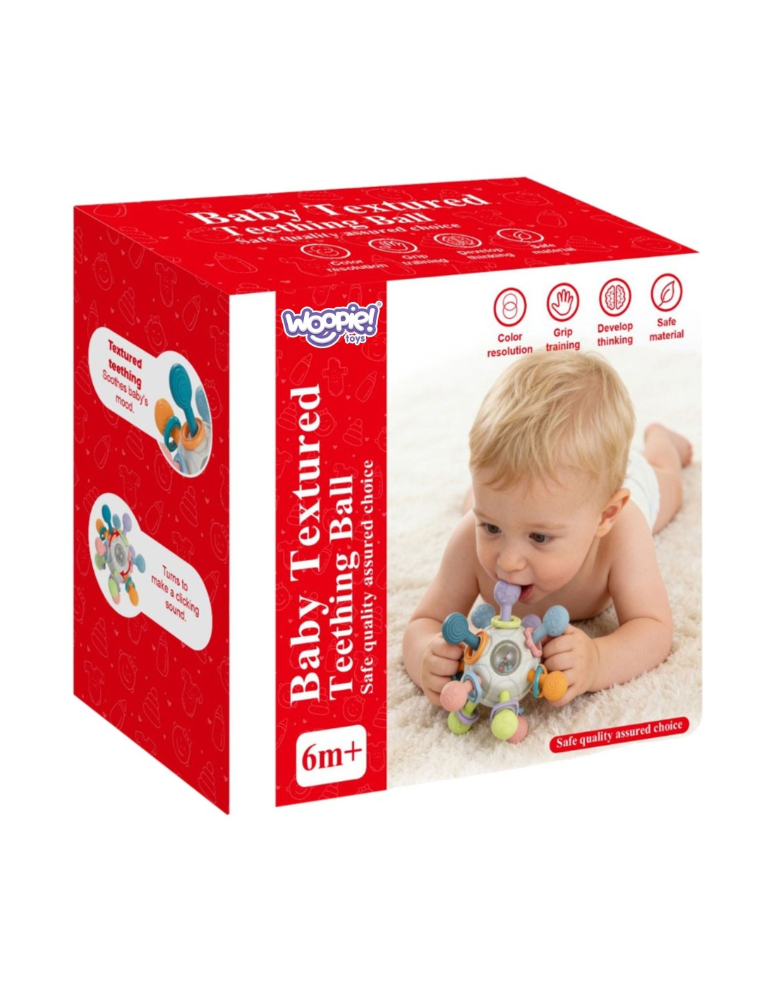 Sensorā bumba–zobgrauzis 3in1 pasteļtoņos