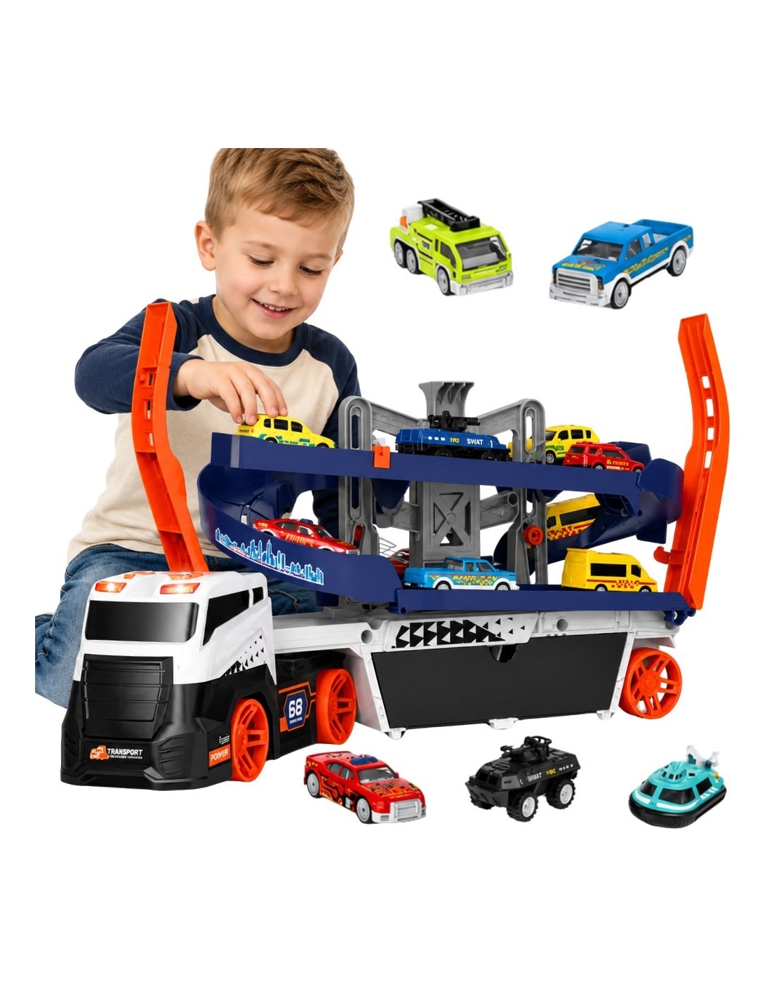 Lielais Auto transportieris ar stāvvietu + sacīkšu trasi