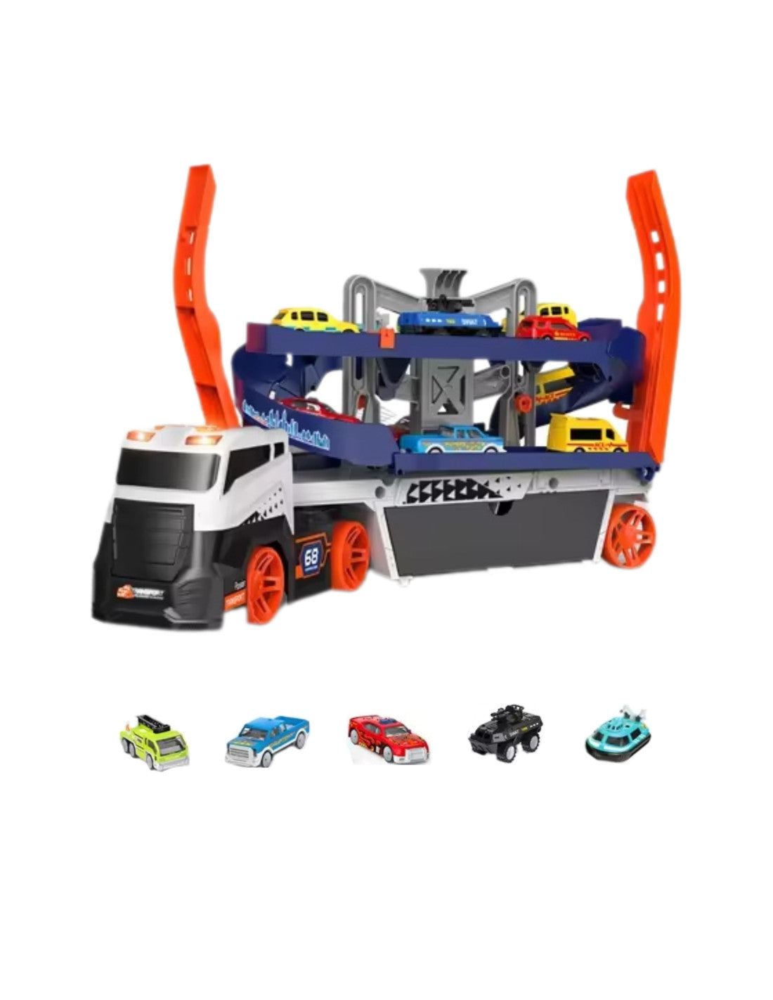 Lielais Auto transportieris ar stāvvietu + sacīkšu trasi